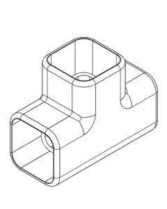 Adhesive T-coupling for rectangular tube 28x28